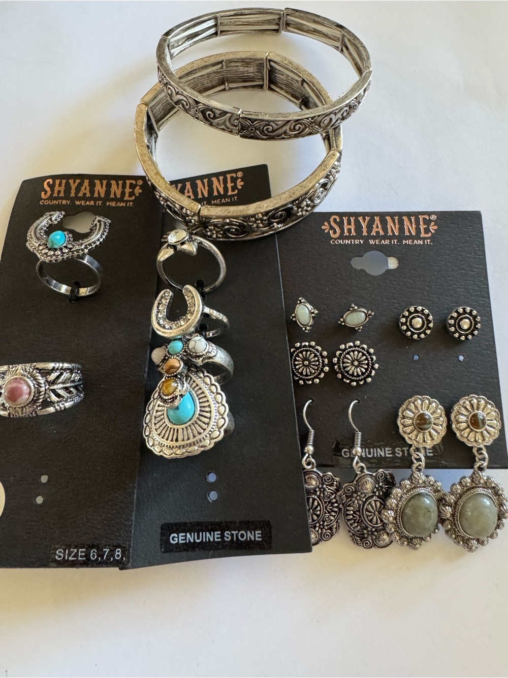 Shyanne Silver-Tone Turquoise & Cream Stone Earring and Ring Jewelry Set